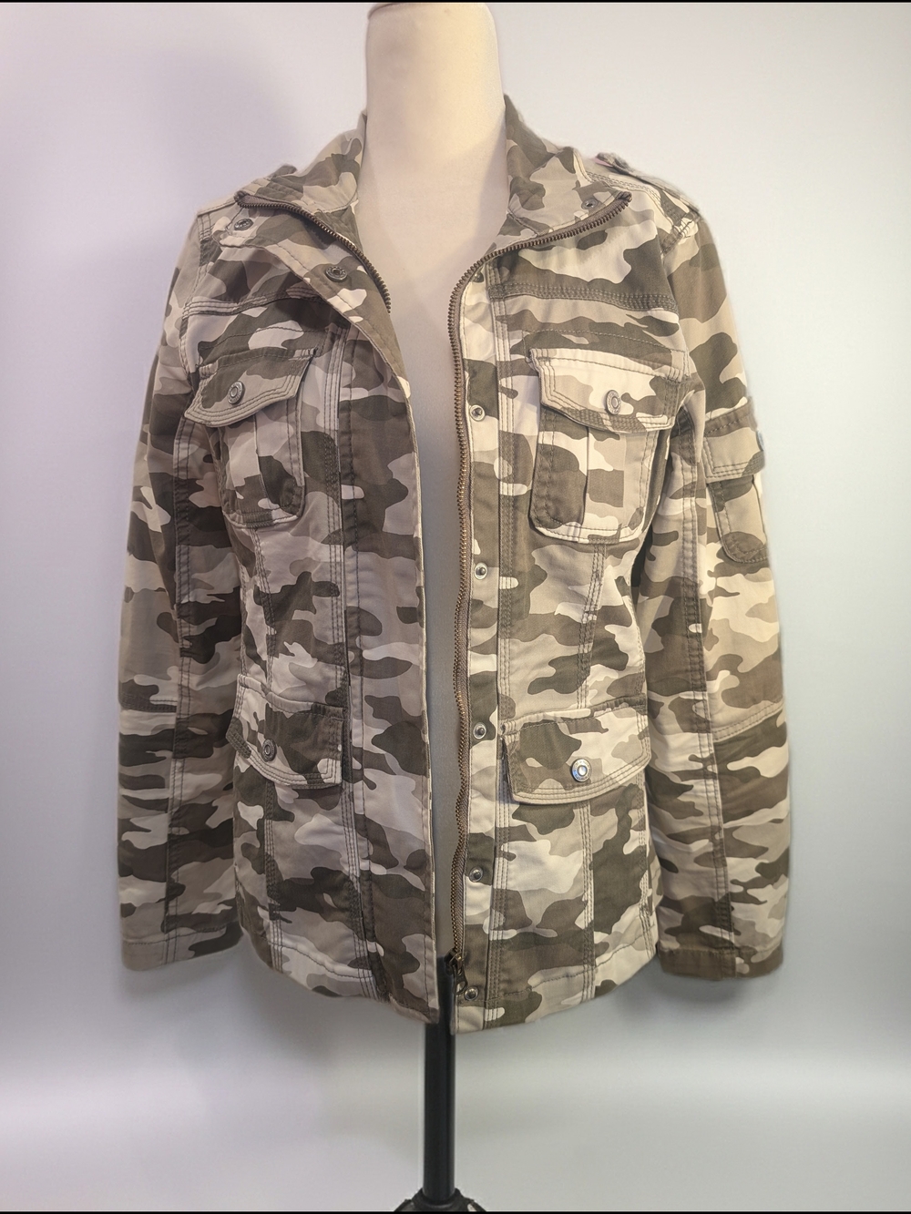 Kensie Gray & Taupe Camo Jacket